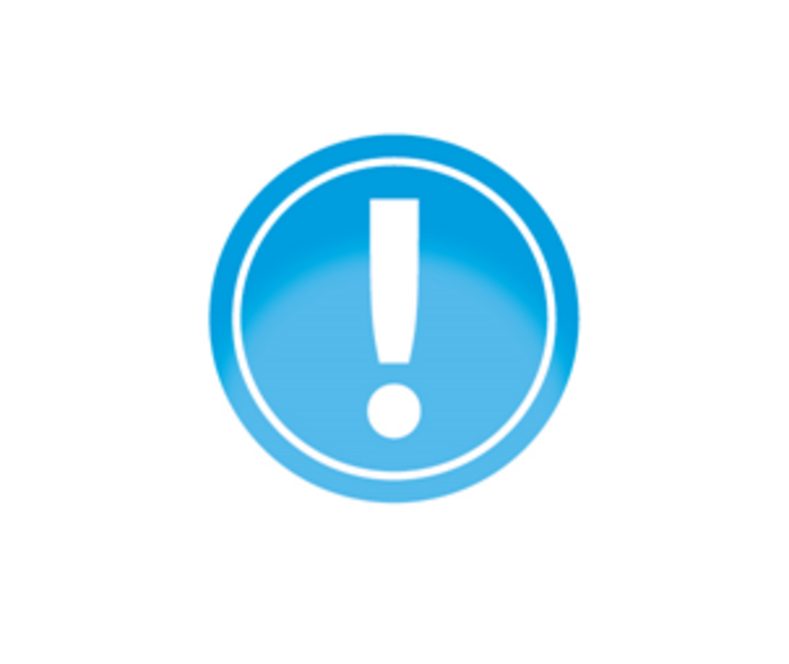 Ein blaues, kreisförmiges Symbol mit einem weißen Ausrufezeichen in der Mitte vor einem schlichten weißen Hintergrund.